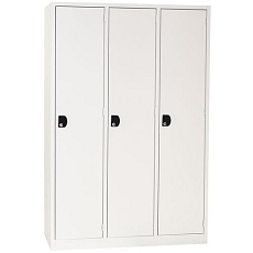 Svařovaná šatní skříň Manutan Expert, 3 oddíly, cylindrický zámek, šedá/šedá