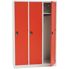 Svařovaná šatní skříň Manutan Expert, 3 oddíly, cylindrický zámek, šedá/šedá