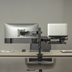 Držák monitoru Brateck LDT66-C024ML, jedno kloubové rameno + jeden držák laptopu vedle sebe, na tyčovém držáku