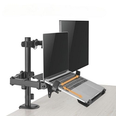 Držák monitoru Brateck LDT66-C024ML, jedno kloubové rameno + jeden držák laptopu vedle sebe, na tyčovém držáku