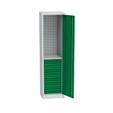 Kovová dílenská skříň na nářadí, 8 zásuvek, 195 x 50,5 x 50 cm, světle šedá/antracit