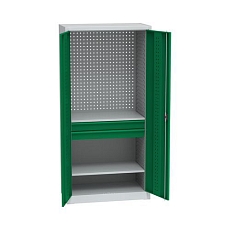 Kovová dílenská skříň na nářadí, 2 zásuvky, 195 x 95 x 50 cm, světle šedá