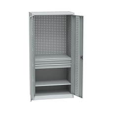 Kovová dílenská skříň na nářadí, 2 zásuvky, 195 x 95 x 50 cm, světle šedá