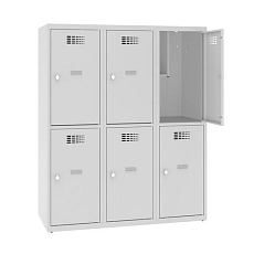 Snížená školní šatní skříň, 6 oddílů, 400 mm, šedá/zelená, otočný uzávěr