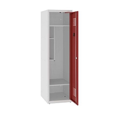 Snížená školní šatní skříň, 1 sloupec, 400 mm, šedá/červená, cylindrický zámek