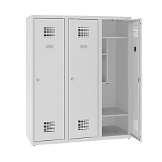 Snížená školní šatní skříň, 3 sloupce, 400 mm, šedá/žlutá, cylindrický zámek