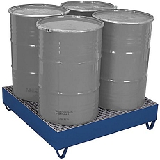 Ocelová záchytná vana s roštem, pro 4 sudy, 120 x 120 x 28,5 cm, šedá