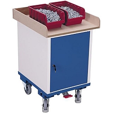 Dílenský vozík se skříňkou, vyvýšené okraje, 57,5 x 66 x 90,5 cm, šedý