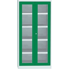 Skříň s drátěnými dveřmi na uskladnění chemikálií, 1950 x 950 x 500 mm, šedá/modrá