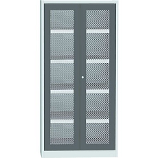 Skříň s drátěnými dveřmi na uskladnění chemikálií, 1950 x 950 x 500 mm, šedá/modrá