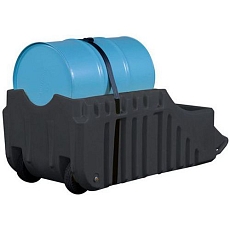 Retenční vozík na sudy Justrite, recyklovaný PE, černý, 250 l