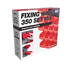 Nástěnný jednostranný regál s boxy FixWall SET Mix (7 ks)