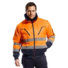Reflexní nepromokavá bunda Hi-Vis 3v1, oranžová/modrá, vel. S