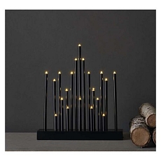 LED svícen černý, 27,5 cm, 3xAA, vnitřní, teplá bílá, časovač