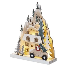 LED vánoční krajinka dřevěná, 22 cm, 2xAA, vnitřní, teplá bílá, časovač