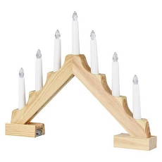 LED svícen dřevěný, 29 cm, 2xAA, vnitřní, teplá bílá, časovač