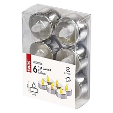 LED dekorace - čajová svíčka stříbrná, CR2032, vnitřní, vintage, 6 ks