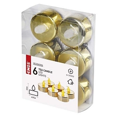 LED dekorace - čajová svíčka zlatá, CR2032, vnitřní, vintage, 6 ks