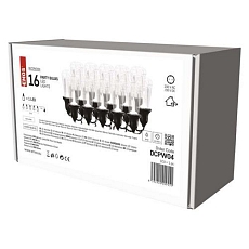 LED světelný řetěz - 16x párty žárovky čiré, 3,6 m, venkovní i vnitřní, studená bílá