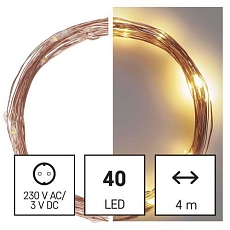 LED vánoční nano řetěz měděný, 4 m, venkovní i vnitřní, teplá bílá, časovač