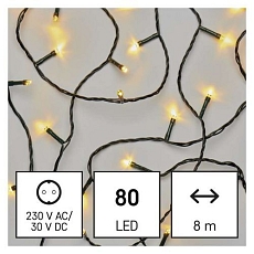 LED vánoční řetěz, 8 m, venkovní i vnitřní, teplá bílá, časovač