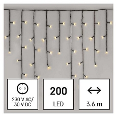 LED vánoční rampouchy, 3,6 m, venkovní i vnitřní, teplá bílá, programy
