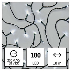 LED vánoční řetěz, 18 m, venkovní i vnitřní, studená bílá, časovač