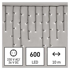 LED vánoční rampouchy, 10 m, venkovní i vnitřní, studená bílá, programy
