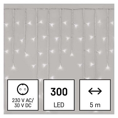 LED vánoční rampouchy, 5 m, venkovní i vnitřní, studená bílá, ovladač, programy, časovač