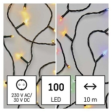 LED vánoční řetěz 2v1, 10 m, venkovní i vnitřní, teplá bílá/multicolor, programy