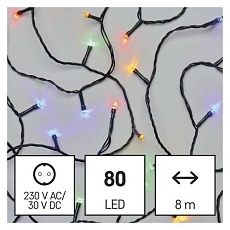LED vánoční řetěz, 8 m, venkovní i vnitřní, multicolor, časovač