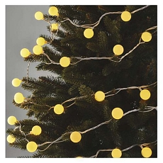 LED světelný cherry řetěz - kuličky 2,5 cm, 4 m, venkovní i vnitřní, teplá bílá, časovač