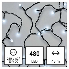 LED vánoční cherry řetěz - kuličky, 48 m, venkovní i vnitřní, studená bílá, časovač