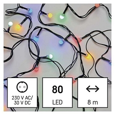 LED vánoční cherry řetěz - kuličky, 8 m, venkovní i vnitřní, multicolor, programy