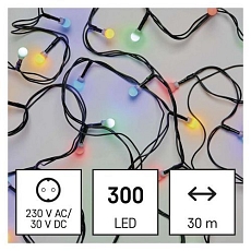 LED vánoční cherry řetěz - kuličky, 30 m, venkovní i vnitřní, multicolor, časovač