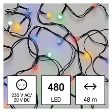 LED vánoční cherry řetěz - kuličky, 48 m, venkovní i vnitřní, multicolor, časovač