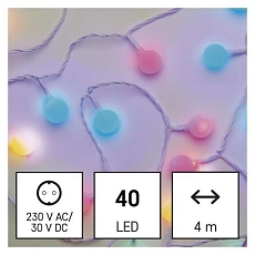 LED světelný cherry řetěz - kuličky 2,5 cm, 4 m, venkovní i vnitřní, multicolor, časovač