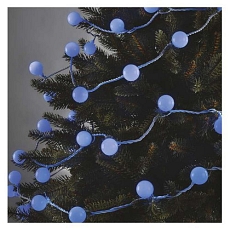 LED světelný cherry řetěz - kuličky 2,5 cm, 4 m, venkovní i vnitřní, modrá, časovač