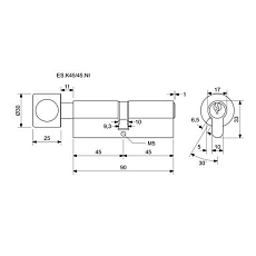 Bezpečnostní vložka EuroSecure s kouli, 45/45 mm, nikl