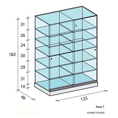 Produktová vitrína ASF, 2 oddíly, 192 x 46 x 125 cm, černá