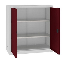 Kovová dílenská skříň, 104 x 100 x 43,5 cm, 2 police, šedá/tm. červená