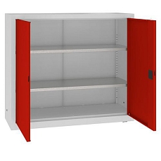 Kovová dílenská skříň, 104 x 120 x 43,5 cm, 2 police, šedá/červená
