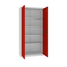 Kovová dílenská skříň, 199 x 100 x 43,5 cm, 4 police, šedá/červená