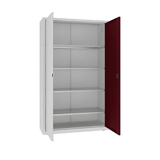 Kovová dílenská skříň, 199 x 120 x 43,5 cm, 4 police, šedá/tm. červená