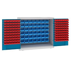 Kovová dílenská skříň s boxy, 104 x 120 x 50 cm, šedá/tm. červená