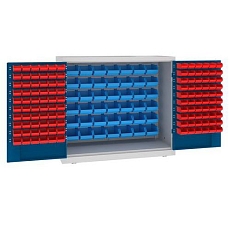 Kovová dílenská skříň s boxy, 104 x 120 x 50 cm, šedá/tm. červená