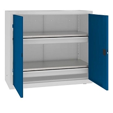 Kovová dílenská skříň, 104 x 120 x 50 cm, 2 zásuvky, šedá/sv. modrá