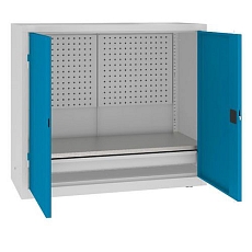 Kovová dílenská skříň s perfopanelem, 104 x 120 x 50 cm, 1 zásuvka, šedá/žlutá