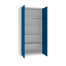 Kovová dílenská skříň, 199 x 100 x 50 cm, 4 police, šedá/sv. modrá