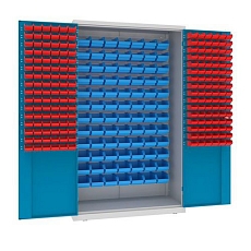 Kovová dílenská skříň s boxy, 199 x 120 x 50 cm, šedá/sv. modrá